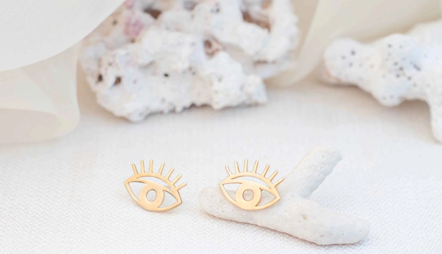 Gold plated abstract eye studs