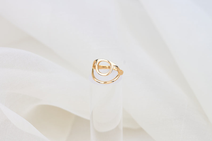 Gold plated abstract eye ring 
